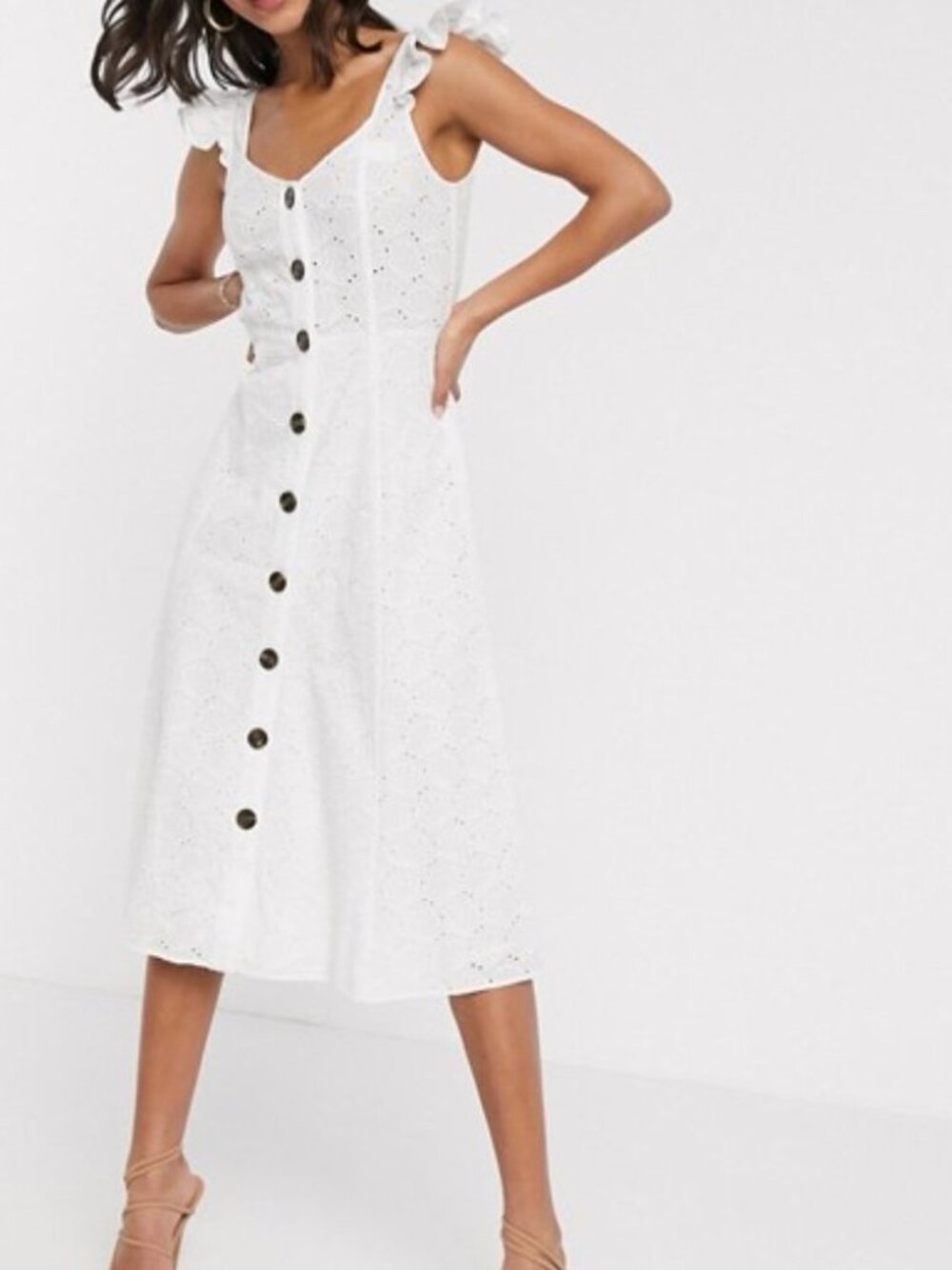 ASOS Shell broderie button midi sundress White Eyelet